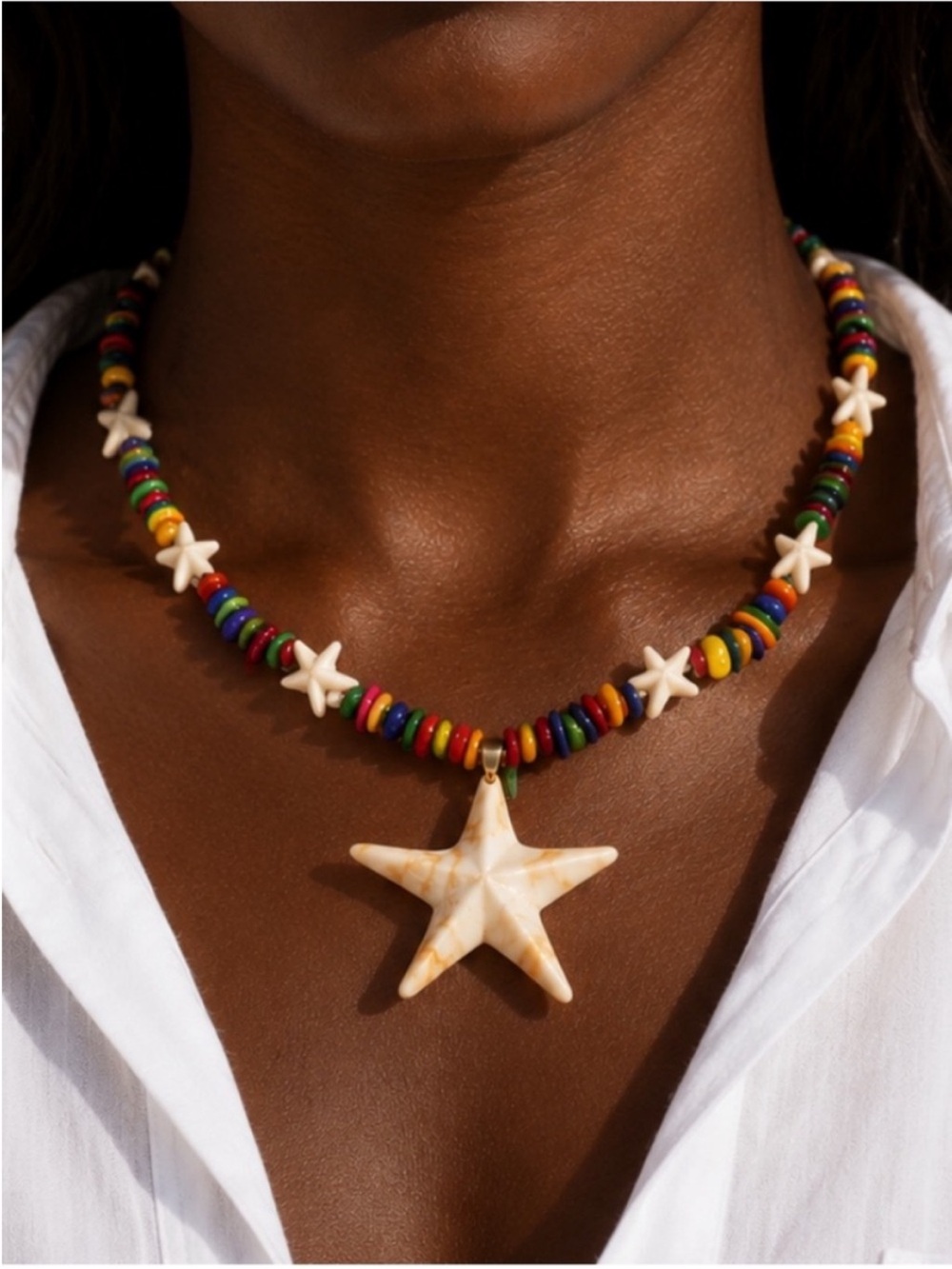 New! Coastal Colorful Beaded Star Dopamine Necklace NWOT (5002)